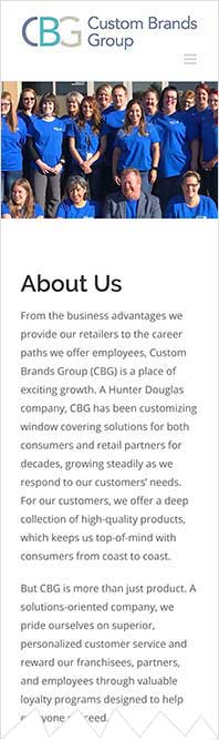 Custom Brands Group website on mobile