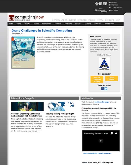 IEEE Computer Society magazine site before redesign, desktop