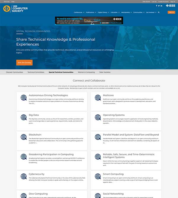 IEEE Computer Society special technical committees landing page for desktop